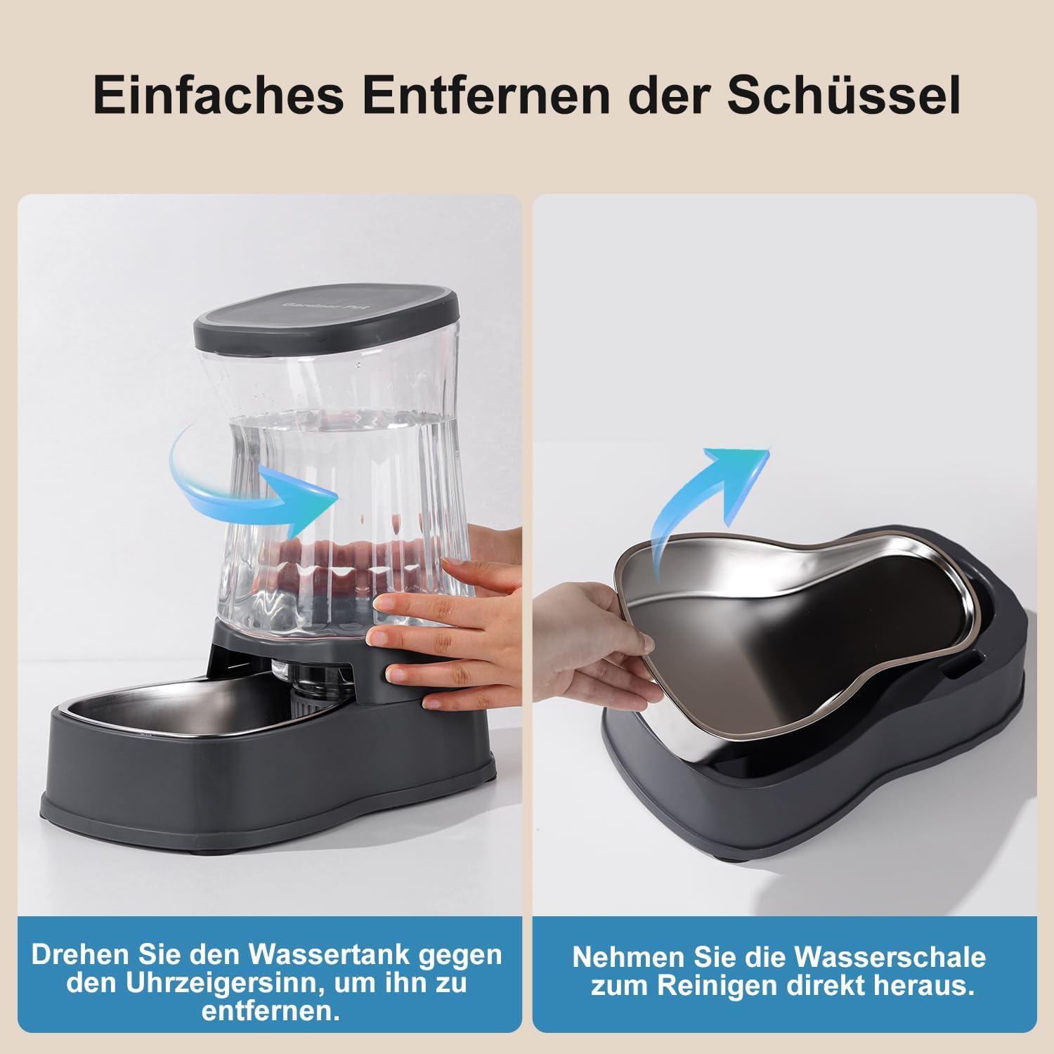 Gardner Pet 3.85L Gravitation Wasserspender Hund, Edelstahlnapf, Grau | Ohne Strom, BPA Frei, Gravitation Wasserspender, Für kleine/mittlere Haustiere