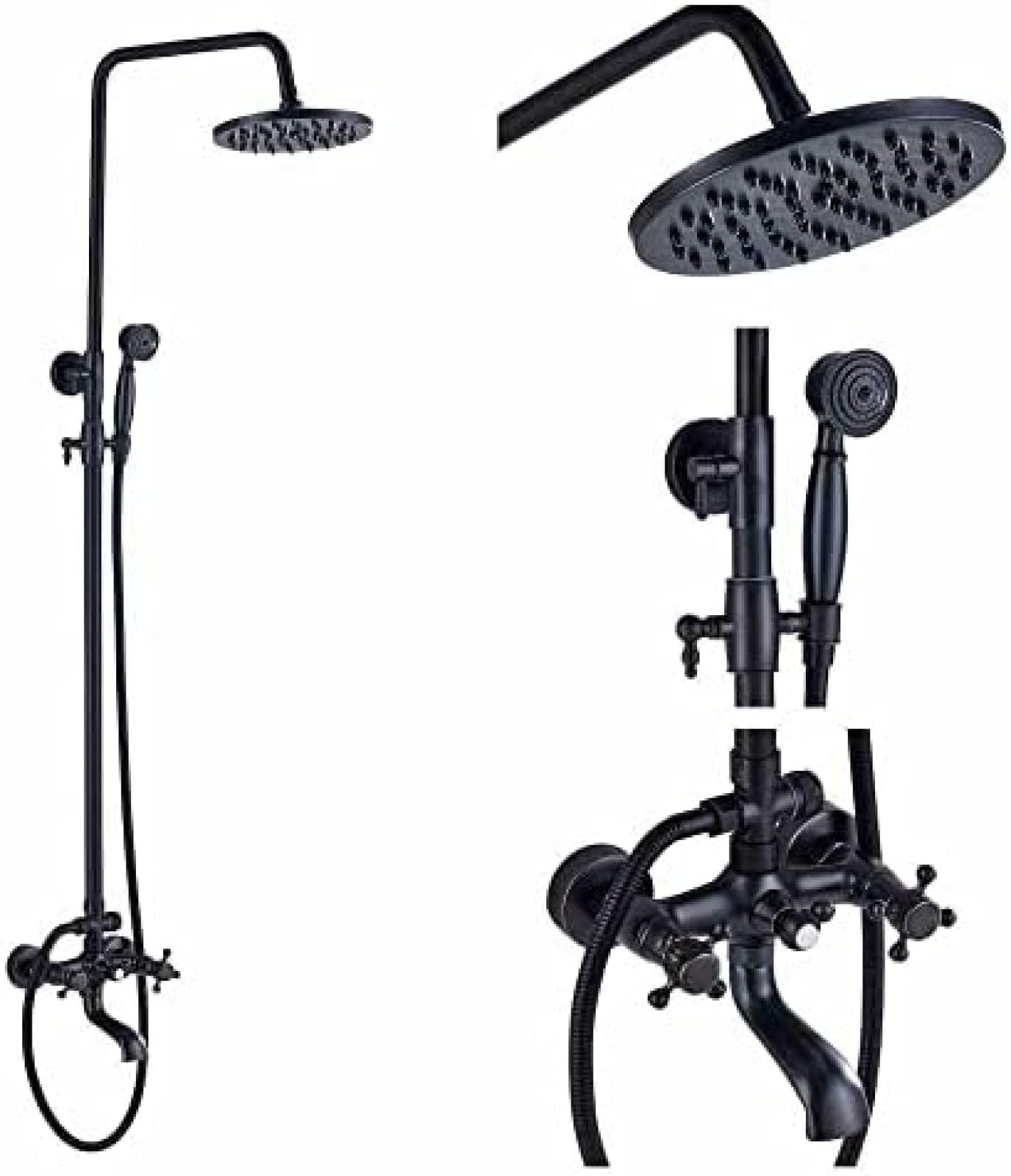 ASerZenith Oil-Faced Bronze Rainfall Bathtub Copper Shower Faucet Set 8 Inch Combination Double Handle Shower System