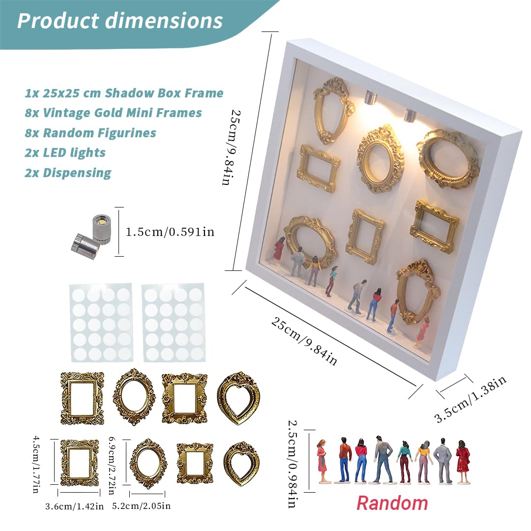Diy Mini Museum Silhouette Box, RosyFate Shadow Box Frame con Mini Cornice e Figurine in Miniatura, Mini Museo Foto Idea Fai da Te Decorazioni Casa per Anniversario, Compleanno (Bianco)