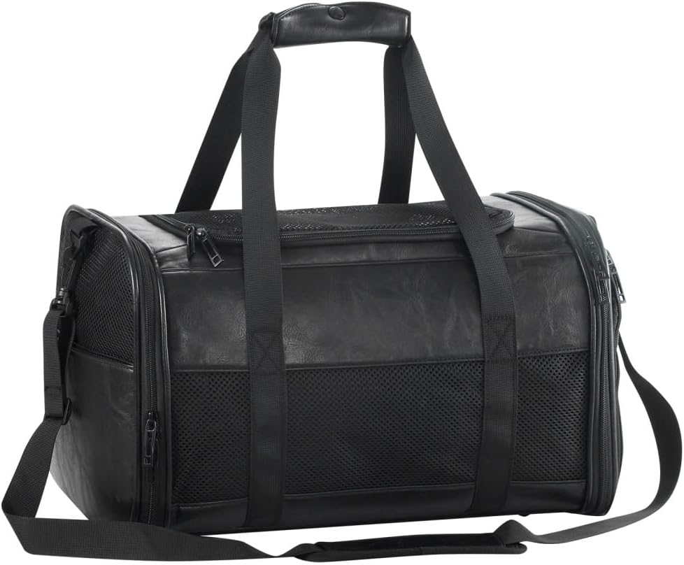 Fashion Dog Carrier Pet Carrier Airline Approved Cat Carrier for Small Dogs Cats Under 15 Lbs, Vegan Leather Collapsible Soft Sided Travel Puppy Carrier