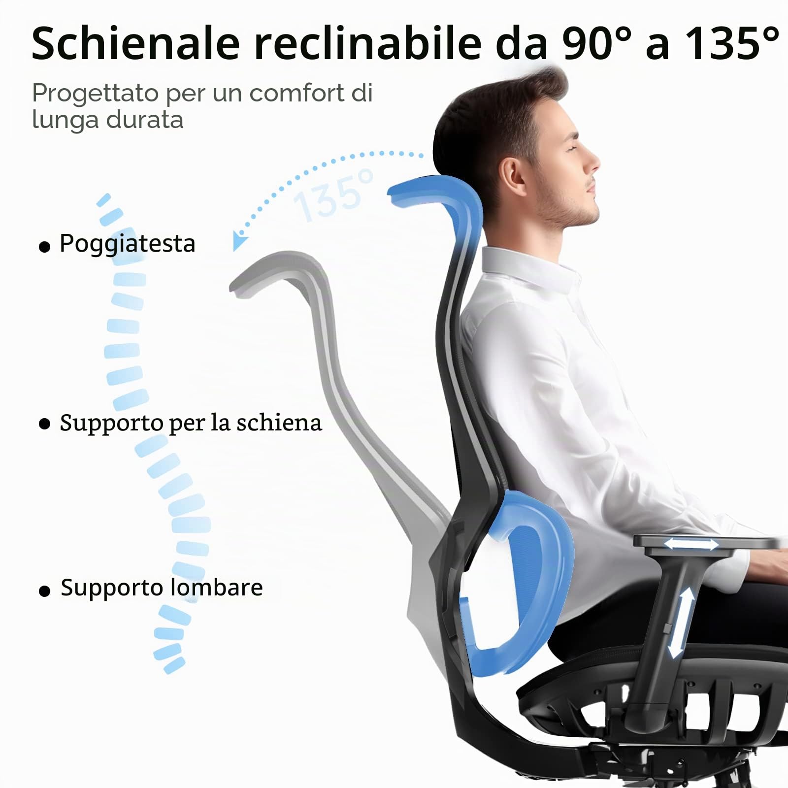 JOYFLY Sedia Ufficio Ergonomica con Sedile Regolabile, Sedia da Ufficio con Supporto Lombare, Sedie Ufficio, Sedia Scrivania Poltrona Ufficio, adulti, 150 kg, Sedia PC (Nero)