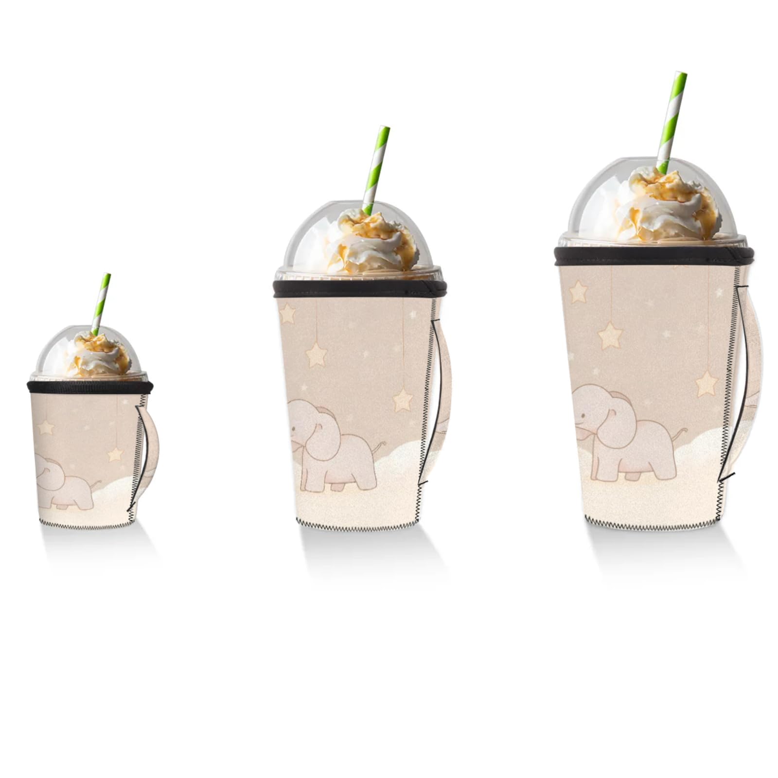 Stars Elephants Reusable Neoprene Coffee Sleeve with Handle Insulated Iced Coffee Cup Holder Reduces Condensation Fits 24-28 oz Cups M