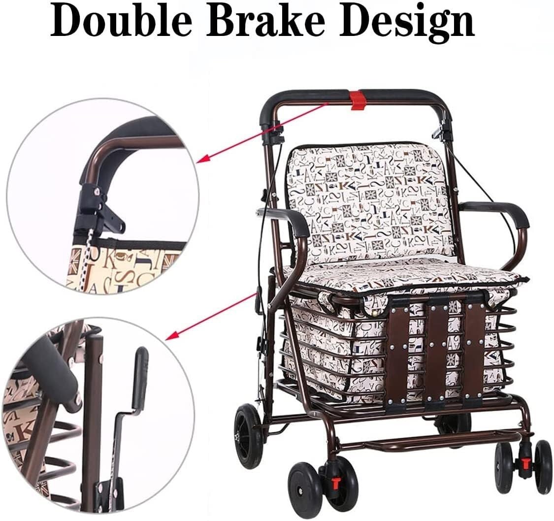 Carrello Spesa Carrello Deambulatore con Sedile E Ruote della Spesa Pieghevole per Anziani Rollator Portatile Leggero da Passeggio Carrelli Ruote | A