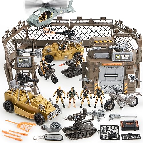 JOYIN Military Base Toys Set Including Military Base, Military Vehicles, Army Men Action Figures and Weapon Gear Accessories Military Combat Toys