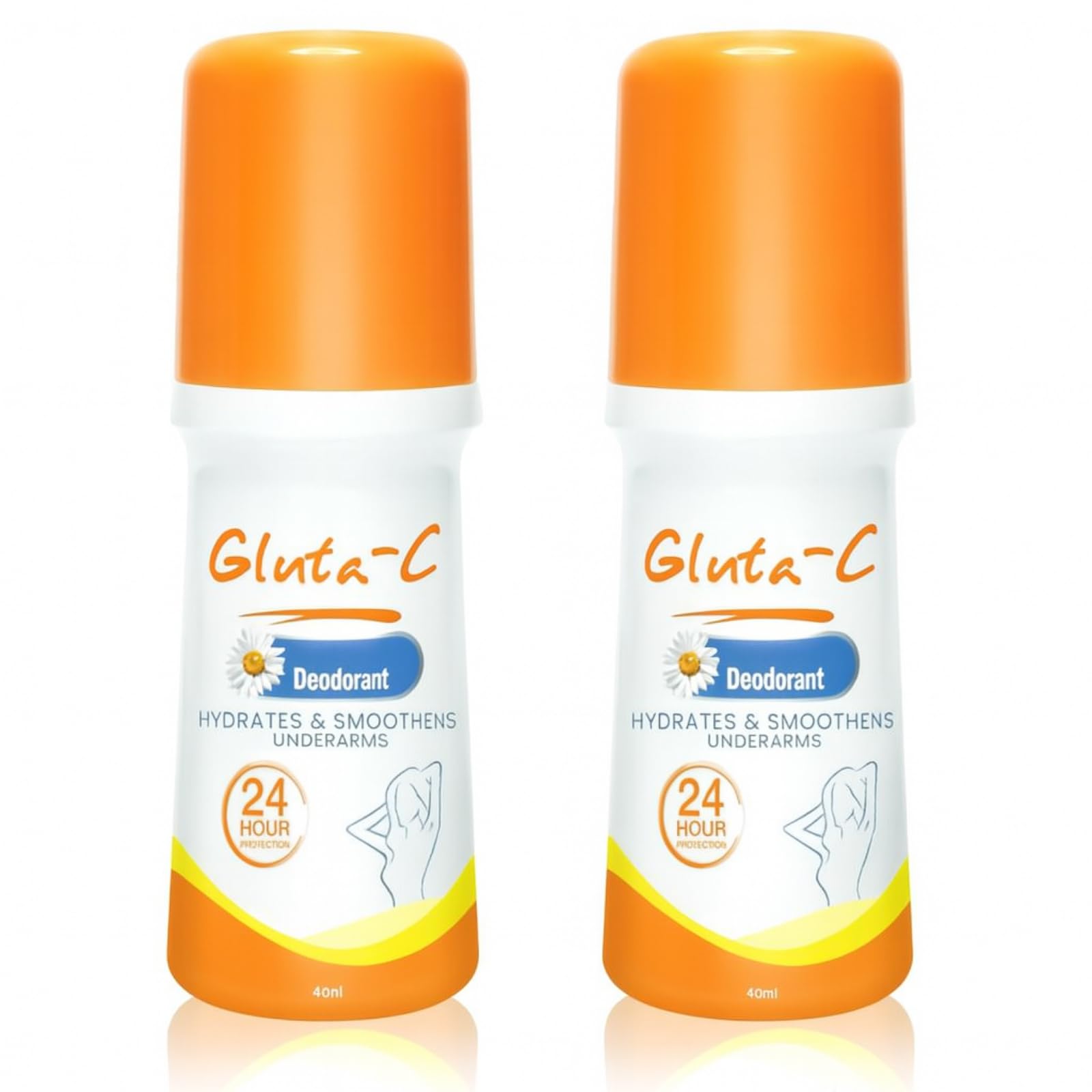 Gluta-C Deodorant Roll-On, 24-Hour Odor and Sweat Protection, Smoothens and Hydrates Underarm Skin, Paraben-Free, Quick-Dry, 40ml for Women & Men - 2 Pack