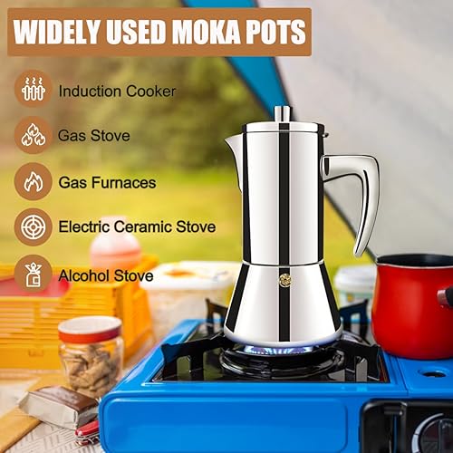 Miniatura 5 de 12 tazas de acero inoxidable 304 espesado Moka Pot Estufa Espresso Maker Cafeteras Italiano Percolador Espress Maker Capaz Greca Mocha cafetera para