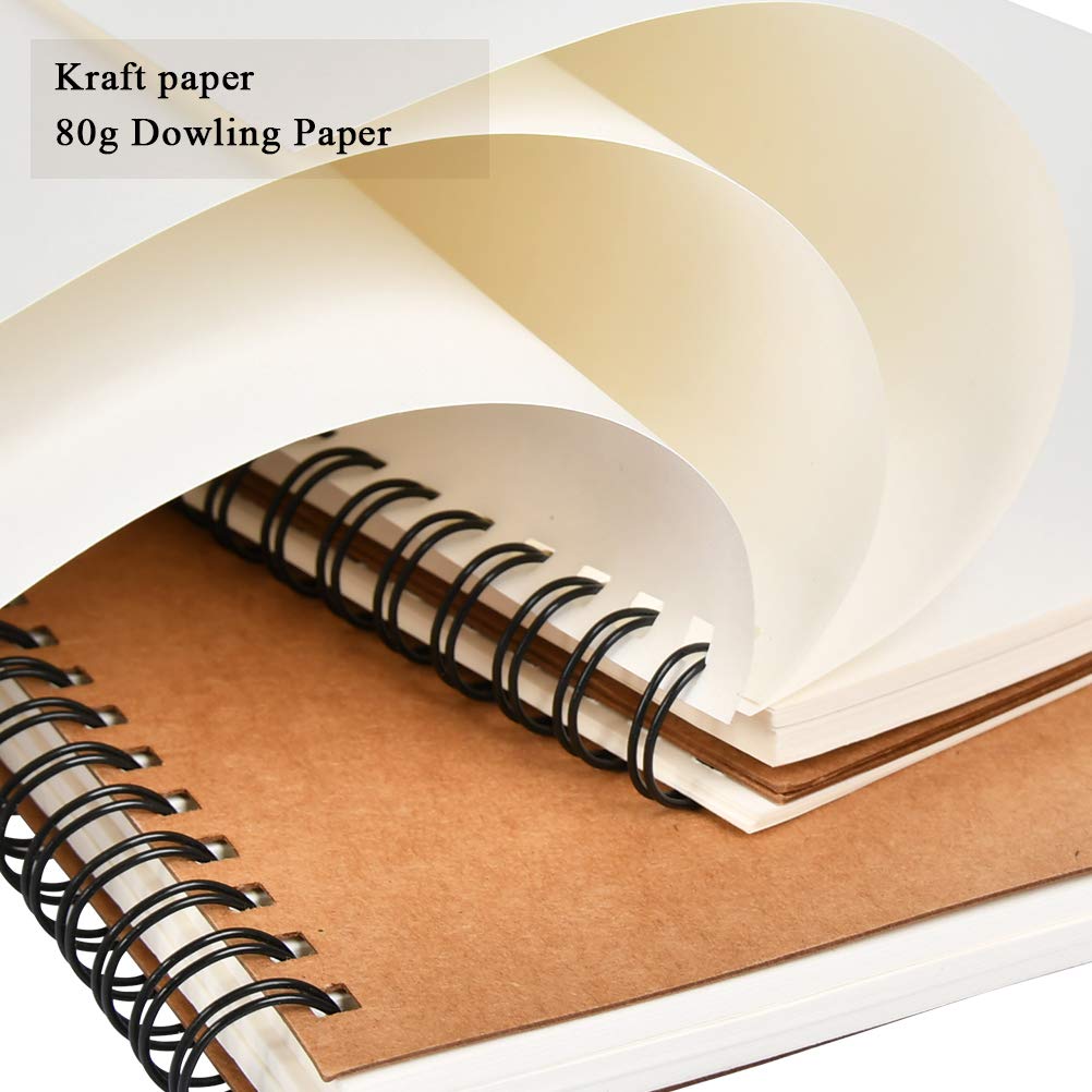 4 Stück A5 Skizzenbuch, Spiraleinband, leere Seite, Skizzenbuch, Skizzenblock, Krafteinband, Skizzenblock, Kunstbuch, 50 Blatt, blanko Papier-Skizzenbuch für Memos, Malen und Graffiti (braun)