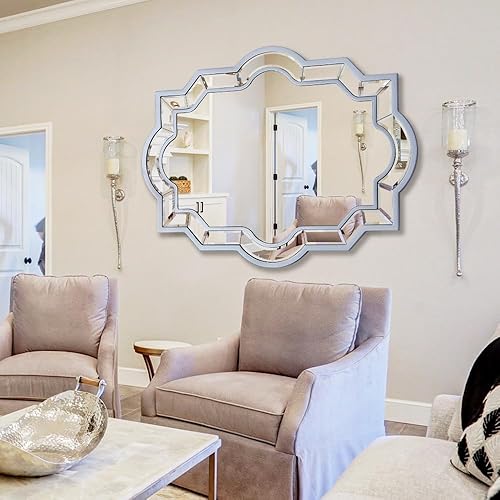 Miniatura 4 de Chende Espejo de pared decorativo para comedor, espejo de granja con marco de madera de bronce y vidrio biselado, espejo de baño irregular de 32 x