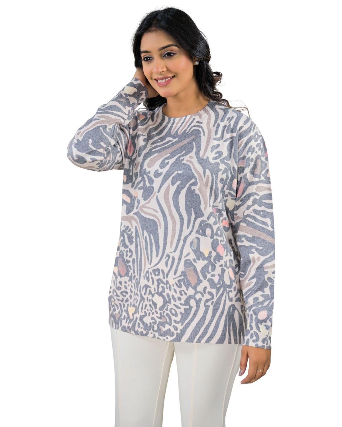 soul armor Womens Abstract Print Round Neck Knit Pullover Top Long Sleeve Regular Fit-picture-23