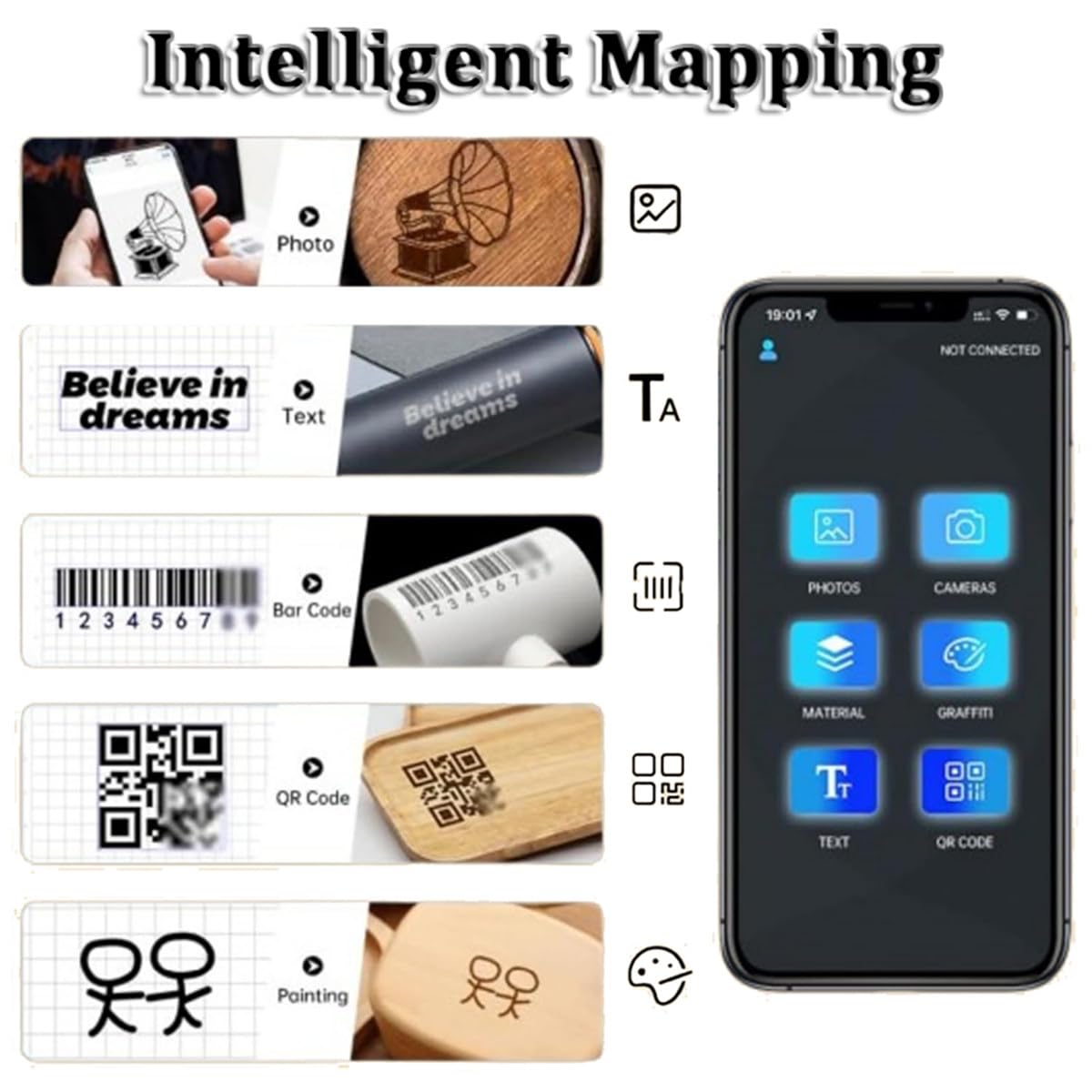 Macchina per incisione portatile per principianti, incisore laser da tavolo con controllo Windows/APP per legno/plastica/ceramica/vetro/cibo - Area di incisione 80x80mm