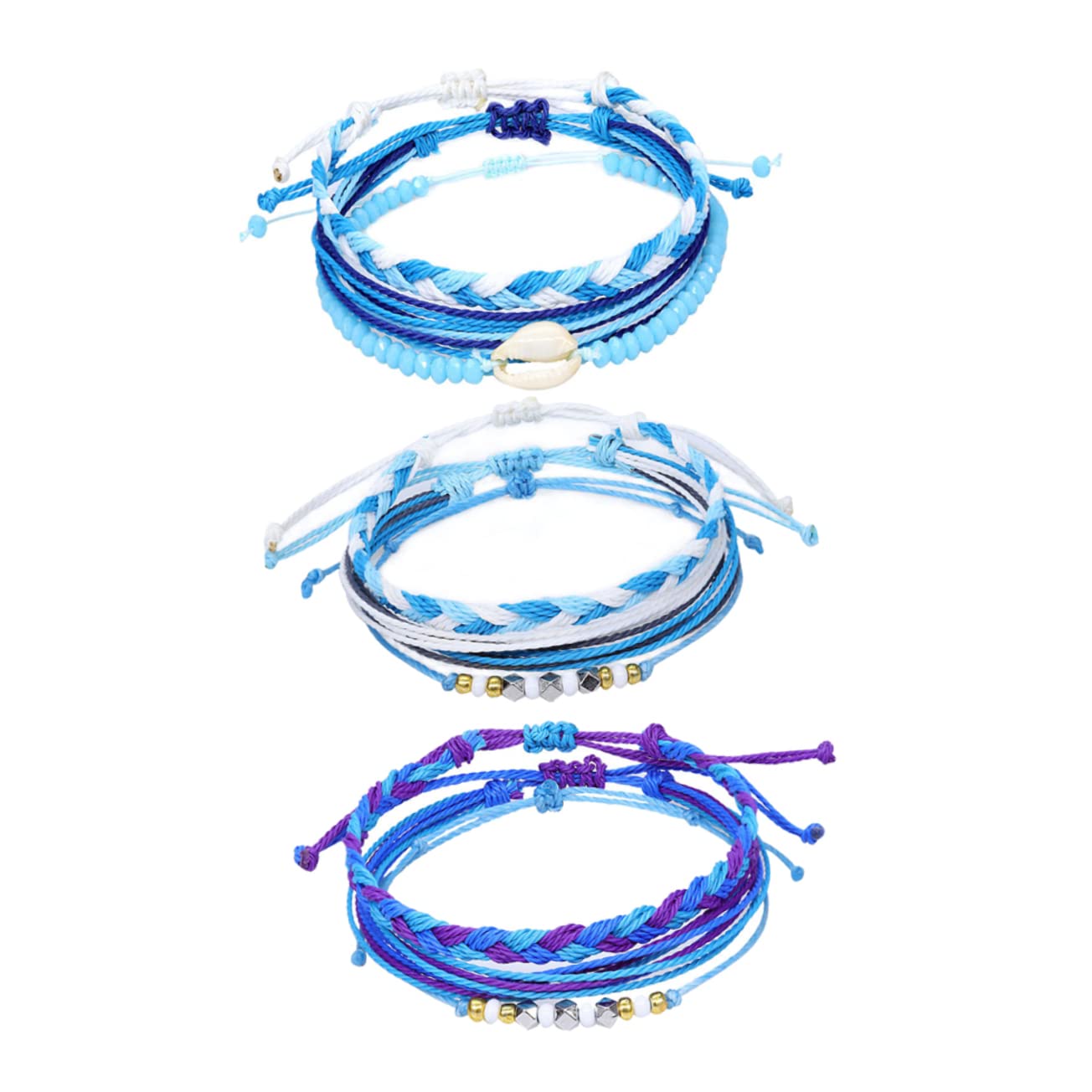 SHERCHPRY 9 Piezas cadena de muñeca pulsera tejida a mano pulsera azul de la amistad joyas pulseira mulher accesorios fiesta s de amistad de conchas cuerda de mano