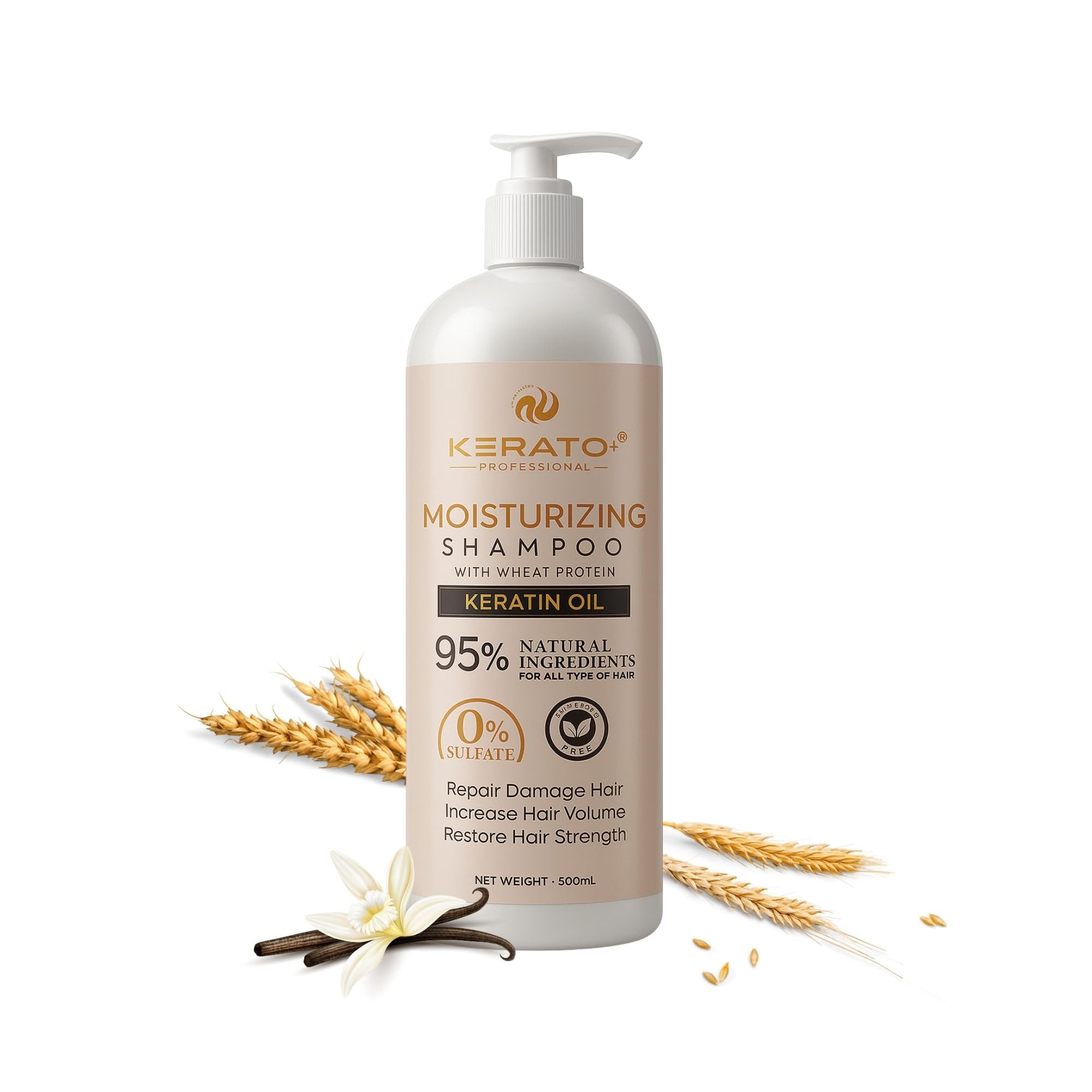 KeratoPlus Professional Sulphate Free Hair Shampoo 500ml | Post Keratin Treatment Shampoo - Moisturising Shampoo With Wheat Protein And Keratin Oil