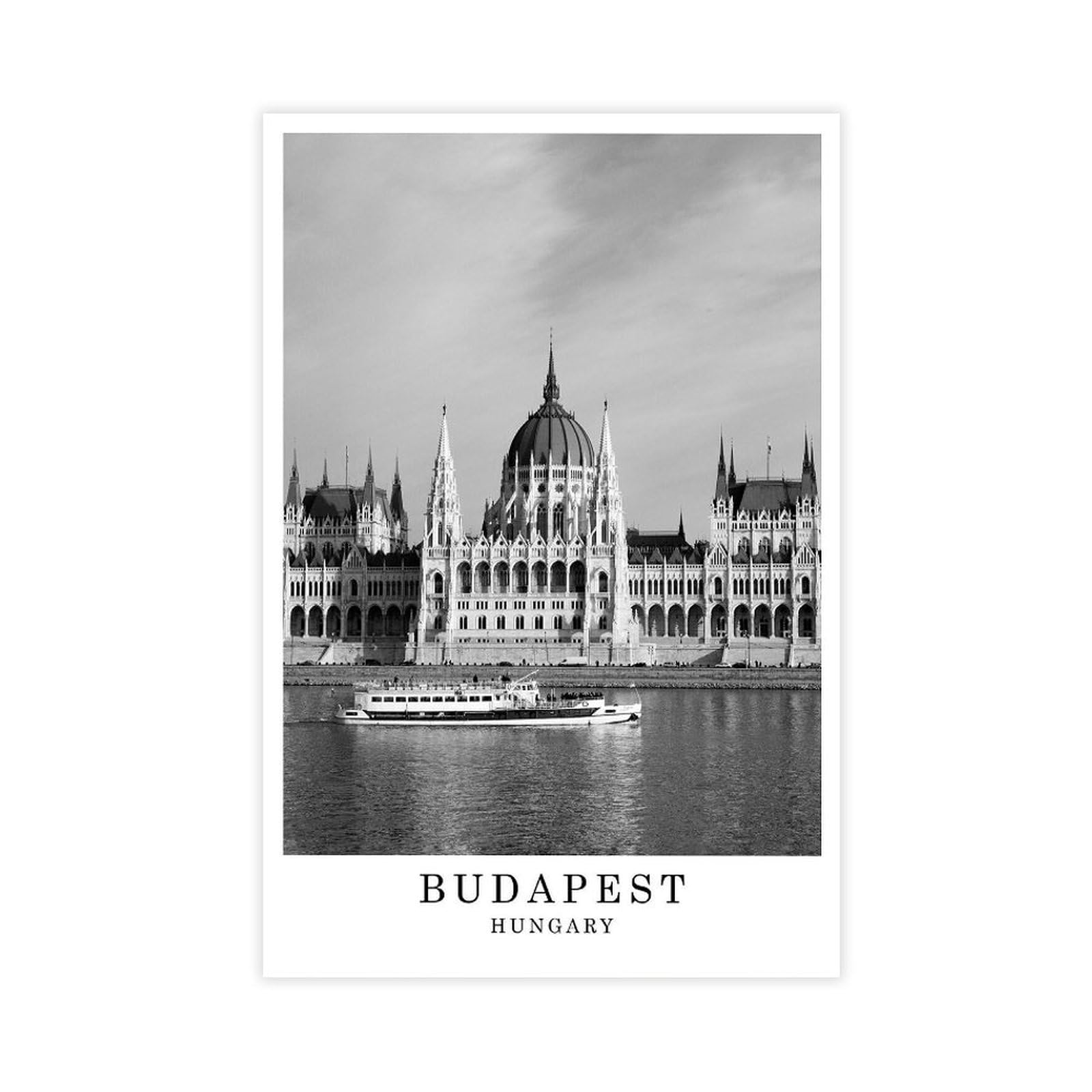 HEYANM Budapest Travel Poster Budapest Black And White Photo City Landmark Wall Art Print Decor Gift Poster Jpg Canvas Poster Wall Art Paintings for Living Room Bedroom Decoration Unf
