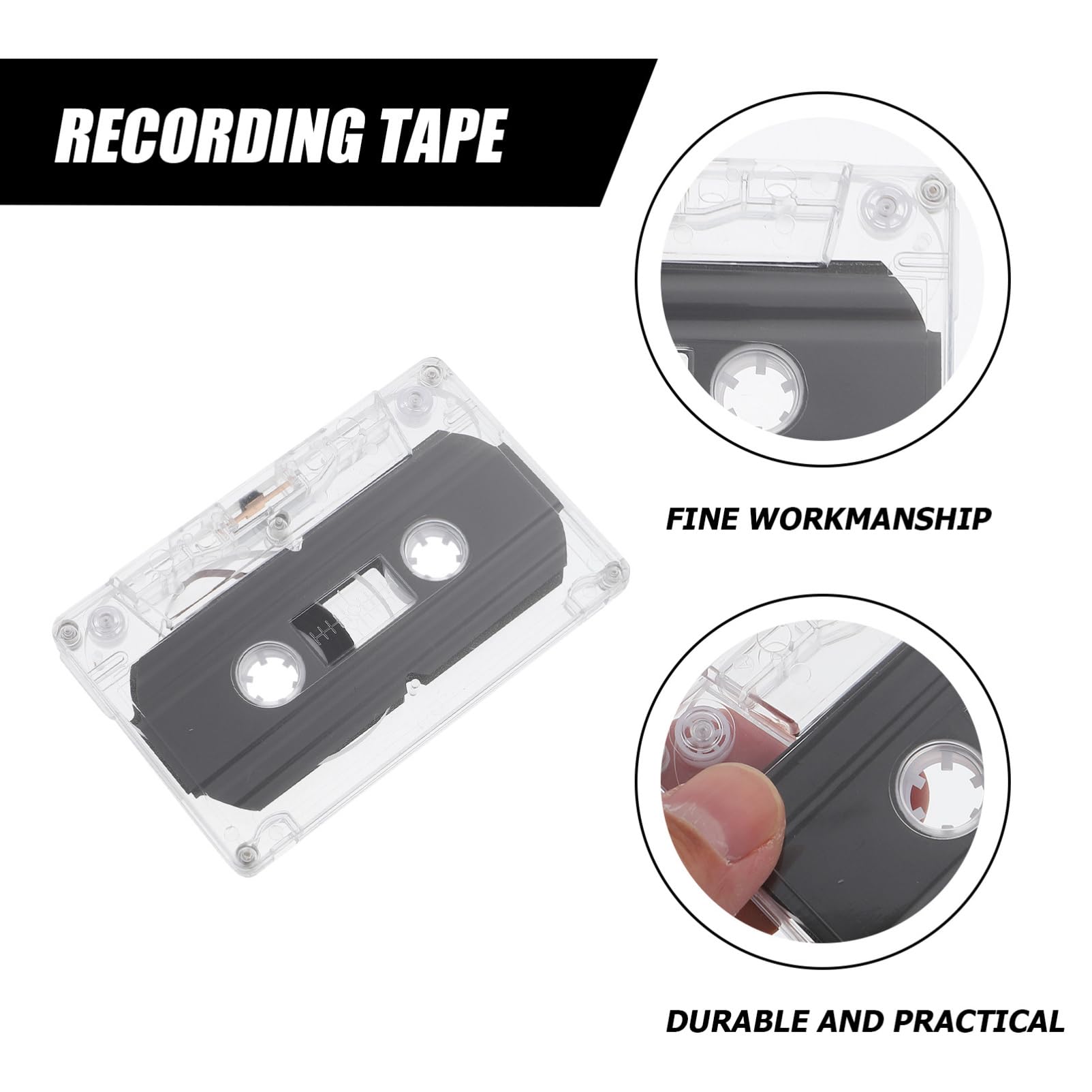 MOLUCKFU 2pcs Low Noise Audio Recording Cassettes for Voice Vintage Style Blank Cassette Tapes Hard Case for Mixtapes and DIY Projects