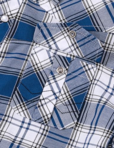 Image of COSLAND Boy's Toddler Cotton Western Short Sleeve Button Down Plaid Shirt, 4-14 Years