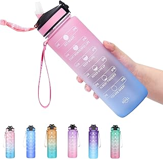 SLUXKE 1 Litre / 32 oz Sports Water Bottle,BPA Free Tritan Drinking Water Bottles with Flip Top Open,1 Click Reusable Leakproof Lid for Kids, Gym, Yoga, Cycling, Outdoors Travel Reusable Water Bottle