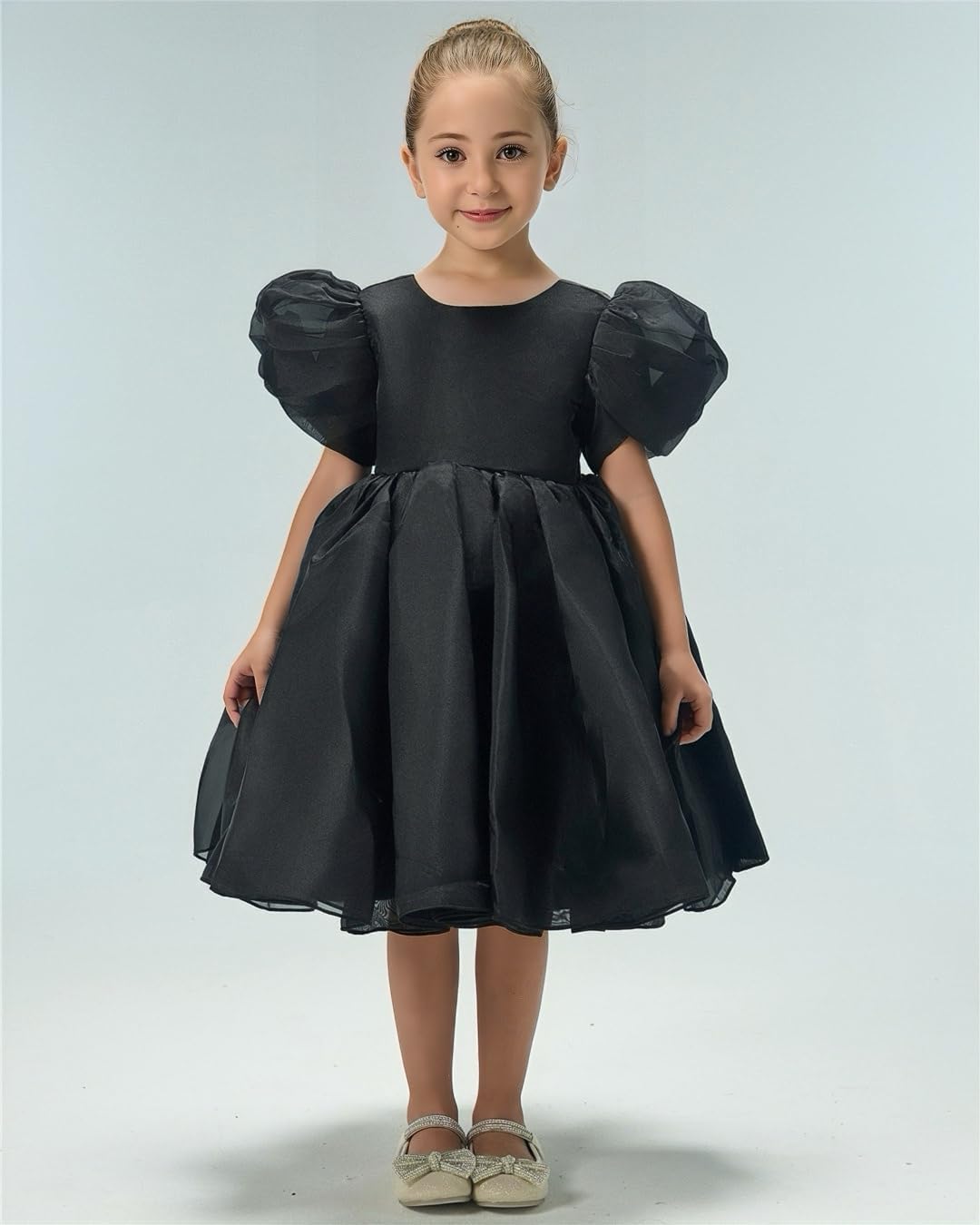 2Bunnies Girl Baby Toddler Puff Sleeve Organza Tulle Tutu Twirly Babydoll Flare Ball Gown Princess Flower Girl Dress - Image 5