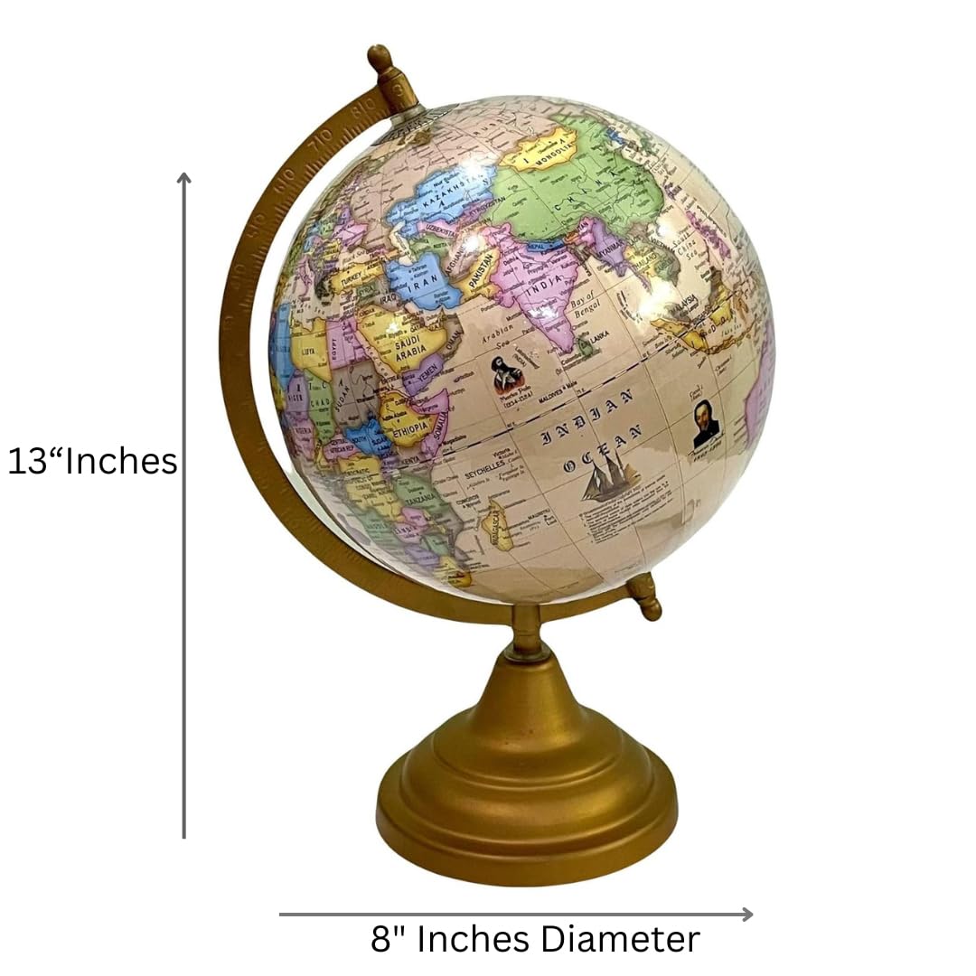 Stonkraft Decorative Globe - Political Globe for Home Decor or Office Desk Accessory | 10 Inch Height / 8 Inch Diameter | Painted Iron Arc and Base | Showpiece for Living Room (Brown) - Image 2 thumbnail