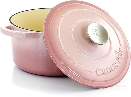Vista 156 de Crock Pot Artisan - Horno holandés redondo de hierro fundido esmaltado de 5 cuartos de galón, color rosa rubor