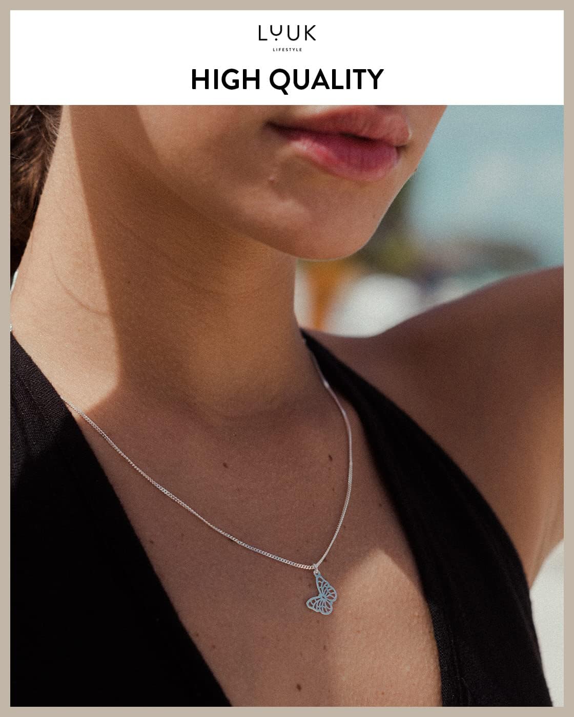 LUUK LIFESTYLE 925 sterling silver filigree necklace for women with pendant, trendy feminine jewelry for everyday life, adjustable length, 19”, gift idea for her, gift card, silver, gold, and rosegold