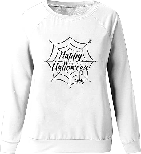 Miniatura 3 de symoid Women Halloween Sweatshirts 2023 Happy Halloween Funny Long Sleeve Tops Crewneck Spider Web Print Gothic Trendy Shirts