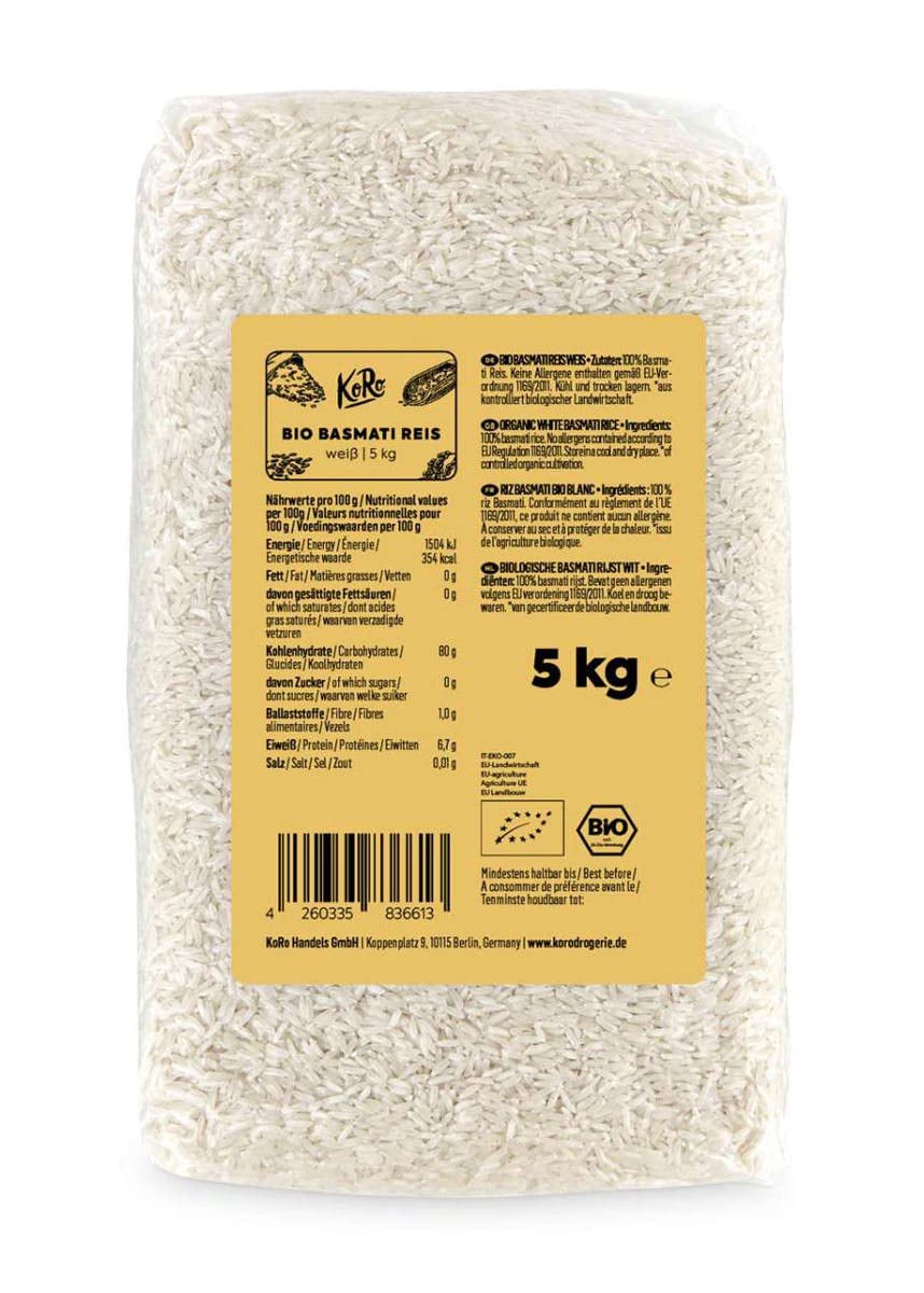 KoRo - Bio Basmati Reis 5 kg - Vielfältig in Milchreis und Co. - Bio-Qualität - Fein-nussiger Geschmack