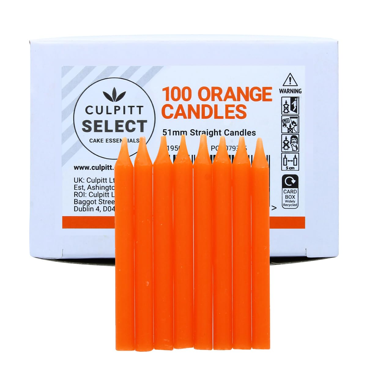 Culpitt Select Orange Birthday Candles, Pack of 100, 51mm Bright Orange Celebration Cake Candles For Party, Birthday, Treats