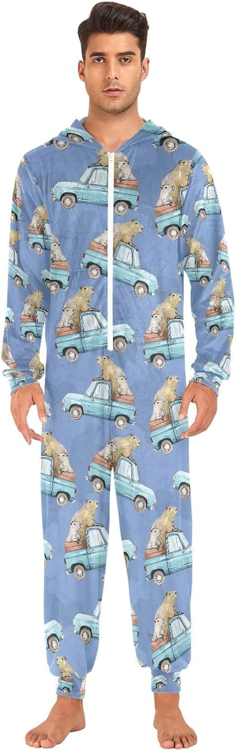 Capybara Truck Adult Onesie Pajamas Novelty One Piece Costume Sleepwear Jumpsuits Matching PJS