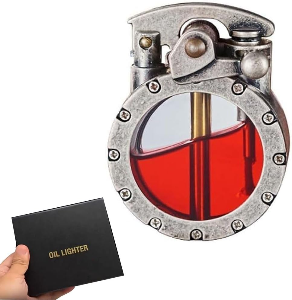 ヴィンテージトレンチライター スチームパンク 灯油 クールホイールライター お買い得品 ガスタンク付き ポータブル メンズライター 父親へのギフ  Silver ファッション クリエイティブロッカー点火透明燃料タンク