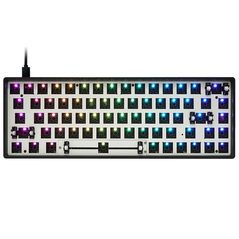 gk68x gk68 hot swappable 65% Custom Mechanical Keyboard Support Split spacebar RGB Switch LEDs Type c has Software programmable (GK68x Black Case Kit
