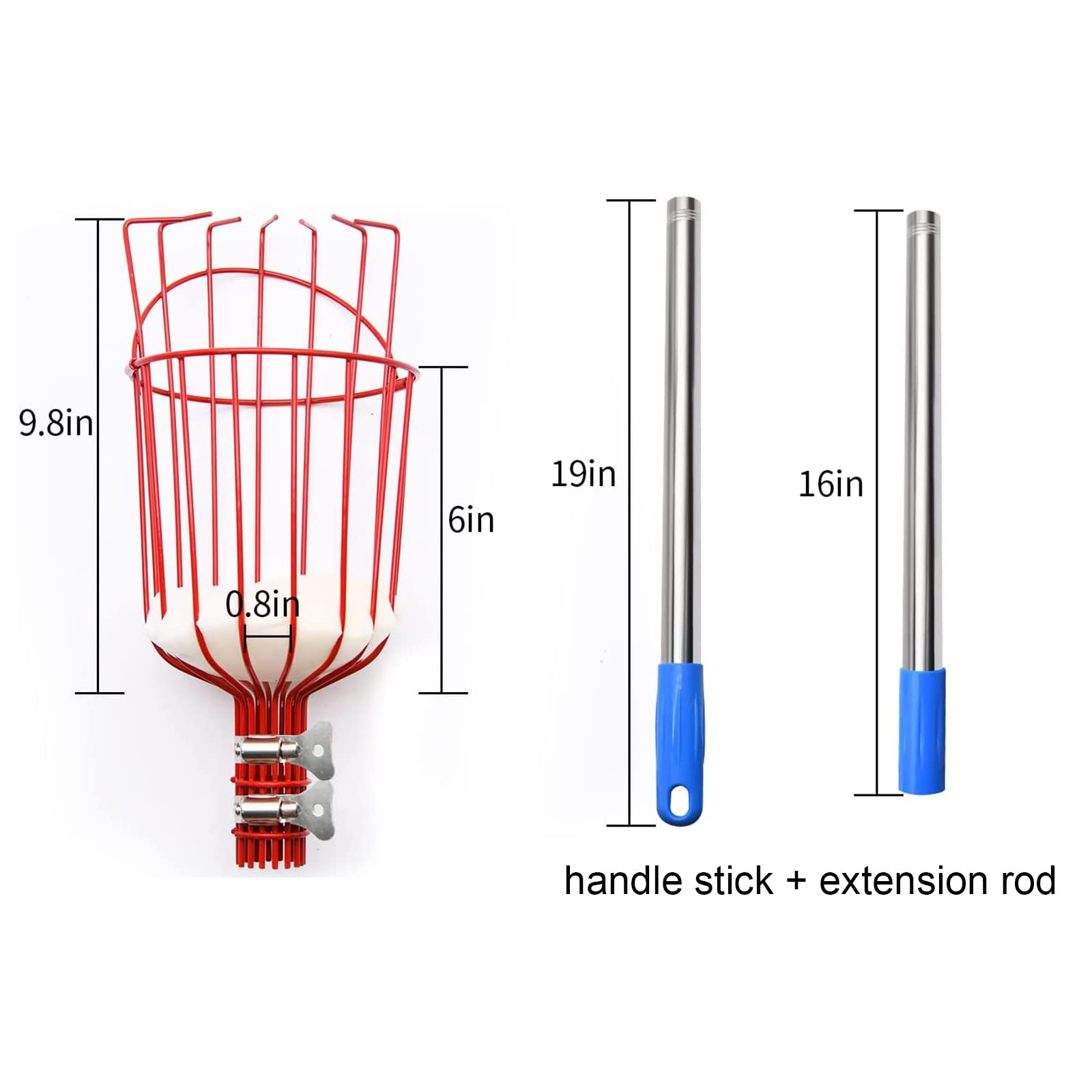 LekLai Raccoglitrice Di Frutta, Palo Leggero in Acciaio Inossidabile e Grandi Cestini con Cuscinetti Morbidi, Strumento per Raccogliere Frutta/1.6M/5Ft