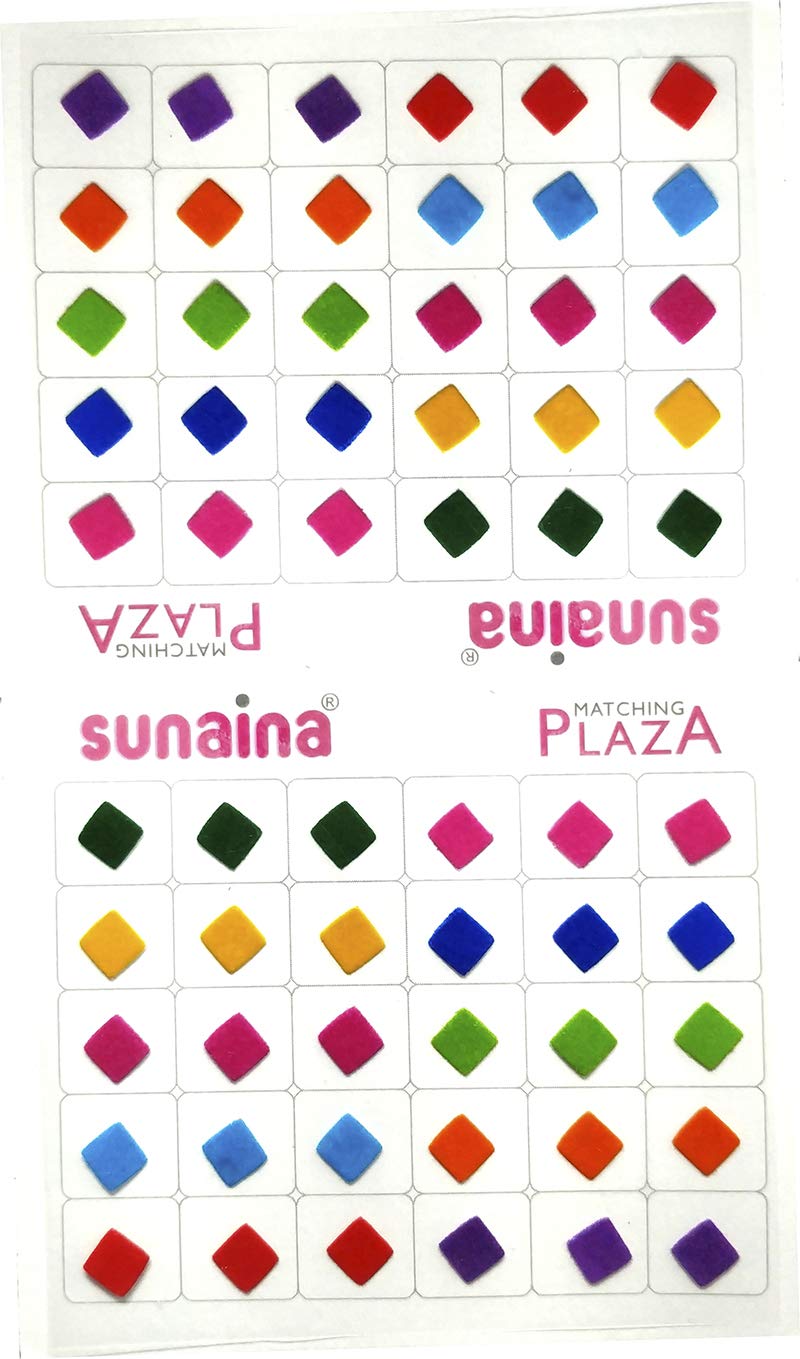 sunaina matching plaza multicolor square bindis for women size-1 (size 6mm,pack of 180 bindis) [smps611]