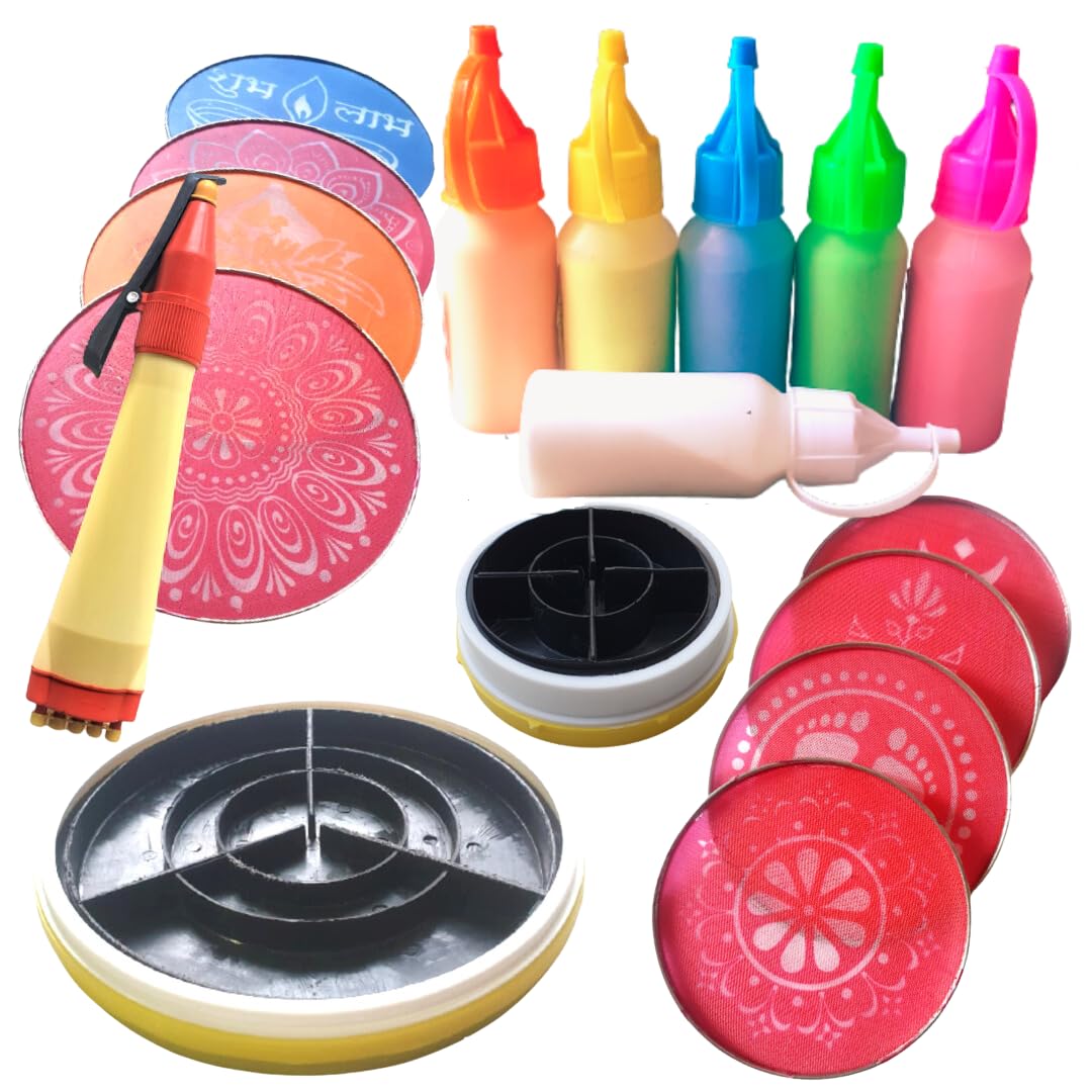 Artonezt 2 Magic Rangoli Stamp (4"+8"), 6 Rangoli Powder Squeeze Bootles, 10 Stencils, 1 Pen for Navratri Pongal Pooja Mandir Diwali Floor Decoration (B0CLJ4VWXL) Amazon Price History, Amazon Price Tracker