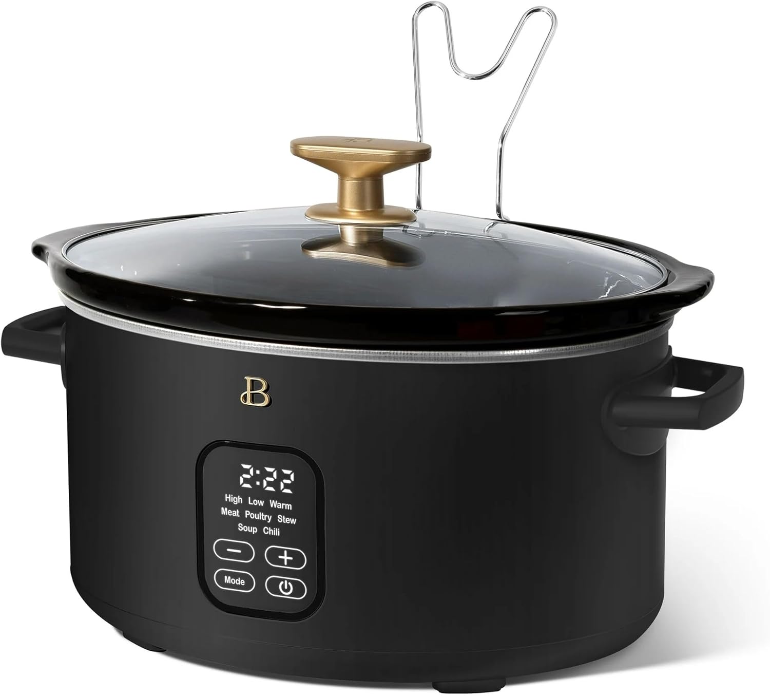 Beautiful 6 Qt Programmable Slow Cooker by Drew Barrymore - 5 Preset Cooking Functions, Digital Countdown Timer, Dishwasher-Safe Parts, and Cool-Touch Handles (Black Sesame)