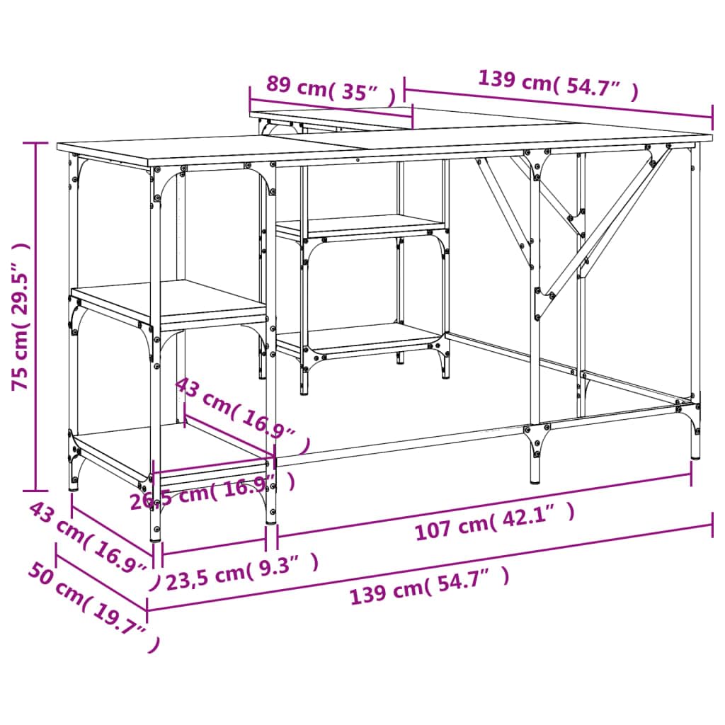 Homgoday Scrivania ad angolo, scrivania per computer, ufficio, PC, tavolo da lavoro, tavolo per studio, casa, ufficio, incenso, 139 x 139 x 75 cm, materiale in legno