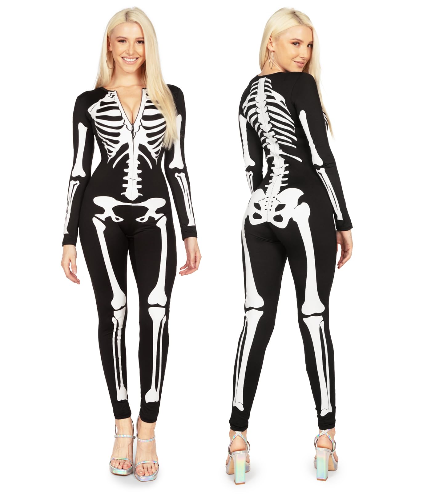 Tipsy Elves Form Fitting & Flattering Skeleton Bodysuits for Halloween - Women's Sexy Skeleton Costume, Medium 