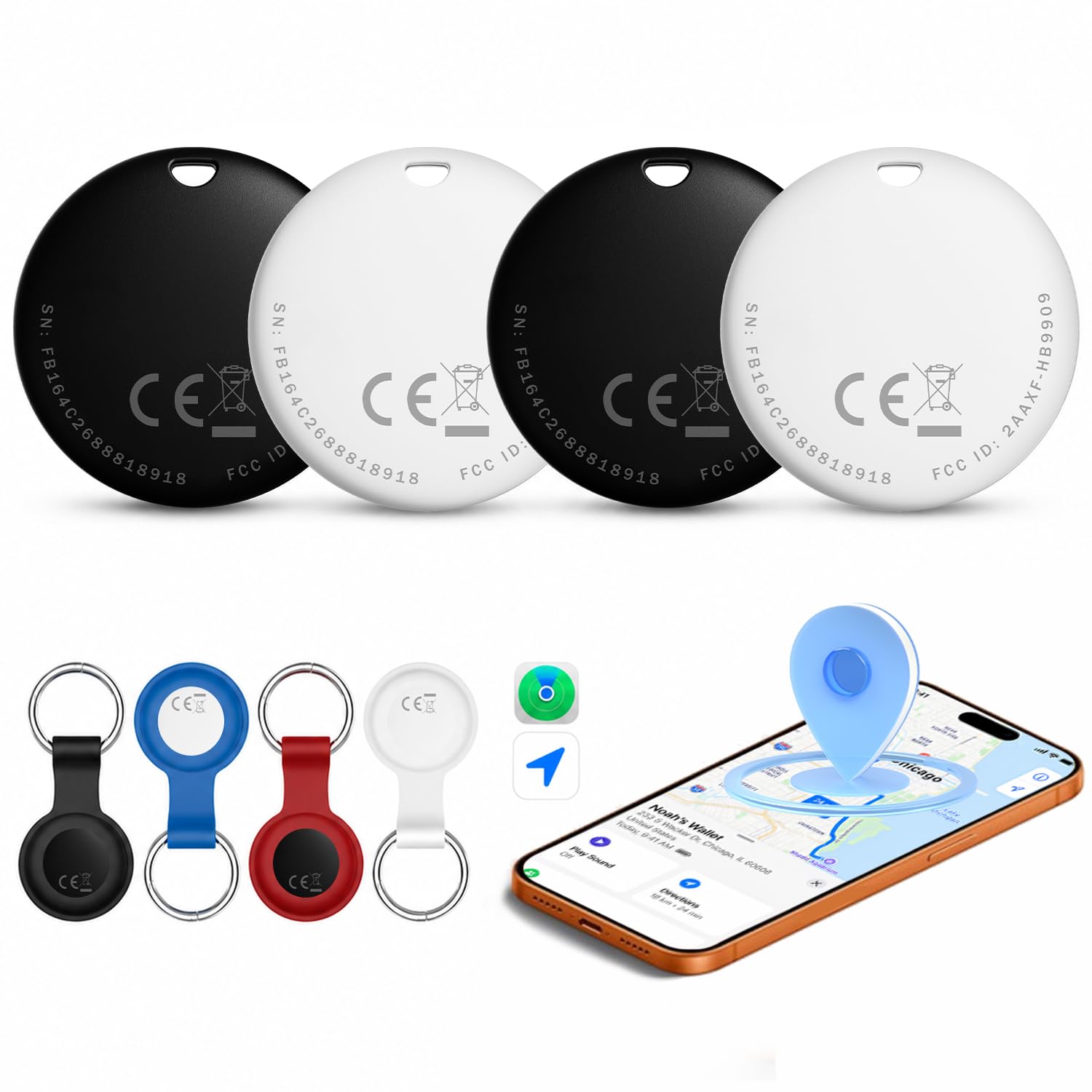 Smart Bluetooth Tracker with Replaceable Battery, Item Finder Compatible with Apple Find My (iOS only), Smart Tags for Keys, Wallet, Luggage - 2+2 Packs New-picture-46