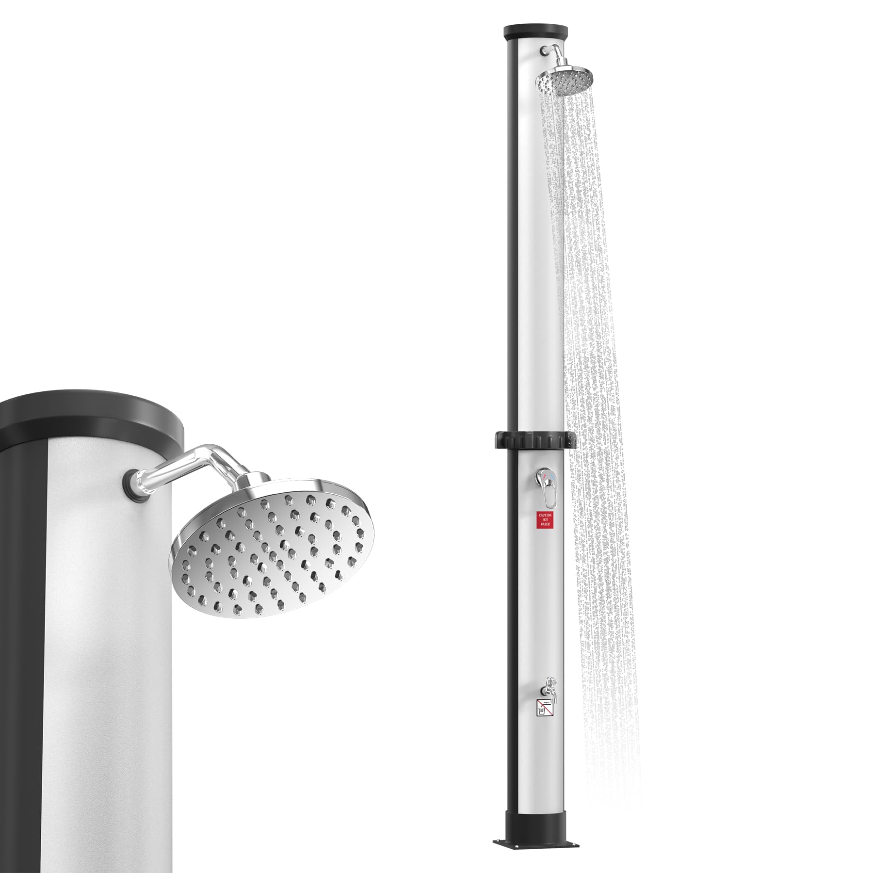 UISEBRT Ducha solar de 40 litros, ducha solar de jardín de 216 cm de alto, cabezal de ducha de lluvia giratorio, máx. 60 °C, ducha exterior con grifo y juego de conexión para piscina, jardín y camping