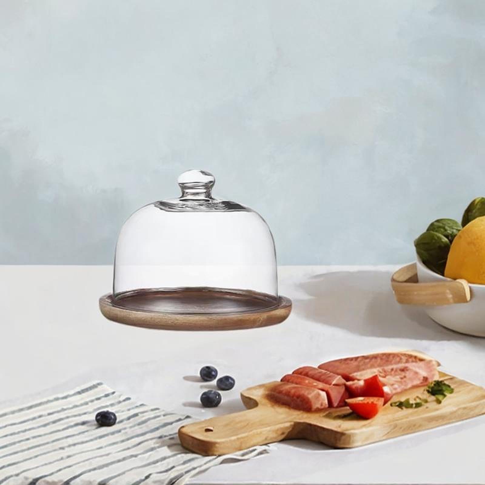 KESOTO Base de Madera para Tartas con Tapa de Cristal, Plato para Servir Postres, Bandeja para Tartas Y Dulces, Tapa de 13 Cm, Individual