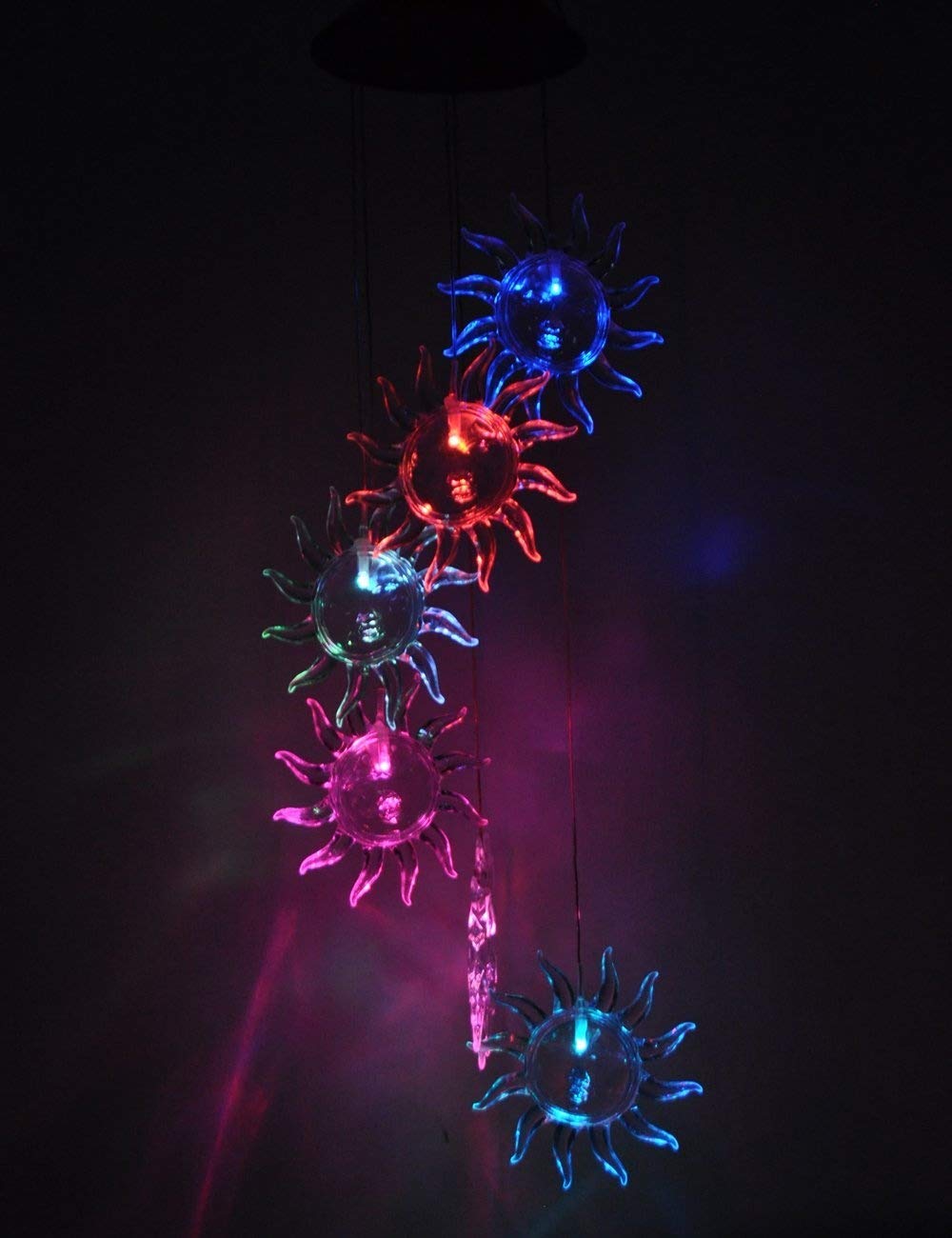 Lainin Solar Powered Wind Spinner Color Changing Wind Chime Lamp Mobile For Outdoor Garden Home Patio Ligting Decoration (Sun)