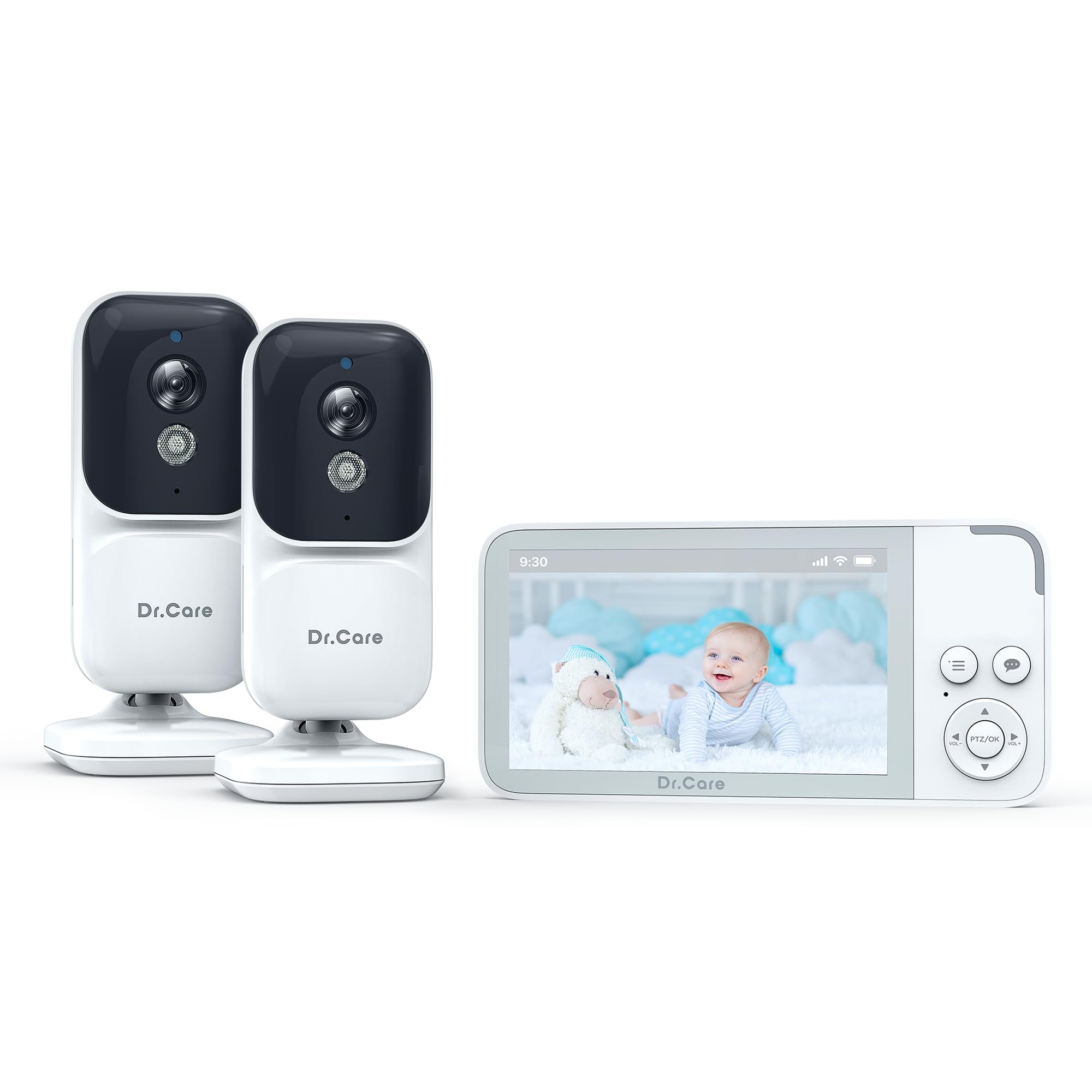 Dr.Care NeoView - Cámara de vídeo con 2 cámaras - Pantalla de 3,5", Audio bidireccional, grabación en Bucle, visión Nocturna, VOX, Sensor de Temperatura, cunas, sin Wi-Fi, 128 GB