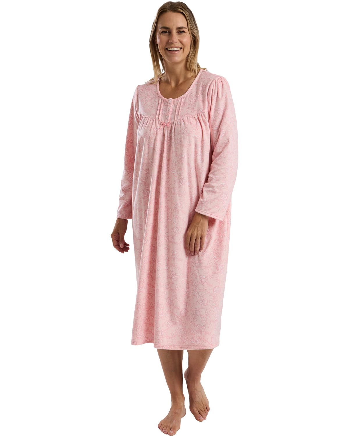 Slumber Hut Ladies Delicate Floral Fleece 45" Nightdress MA45739 Pink 8-10