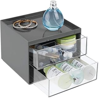 mDesign Cassettiera in plastica resistente – Mini cassettiera per cosmetici con due scomparti – Elegante porta cancelleria con manici cromati – antracite/trasparente