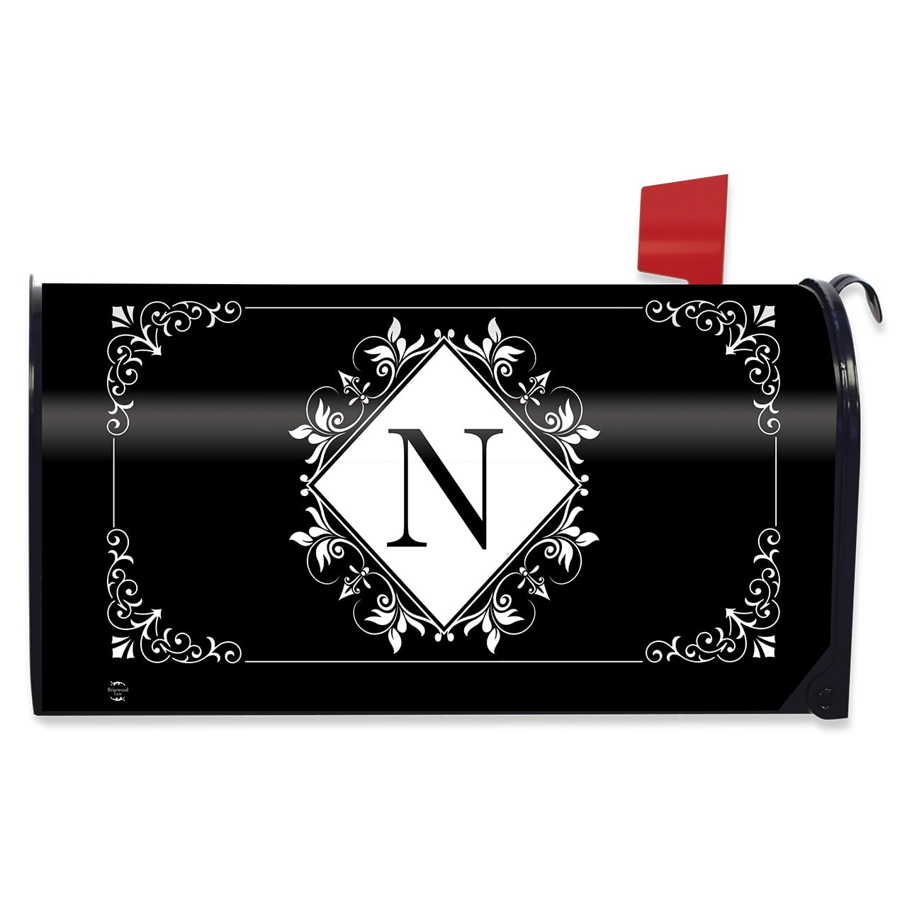 Briarwood Lane Mailbox Cover - Standard Size - Black and White Monogram N Mailbox Cover