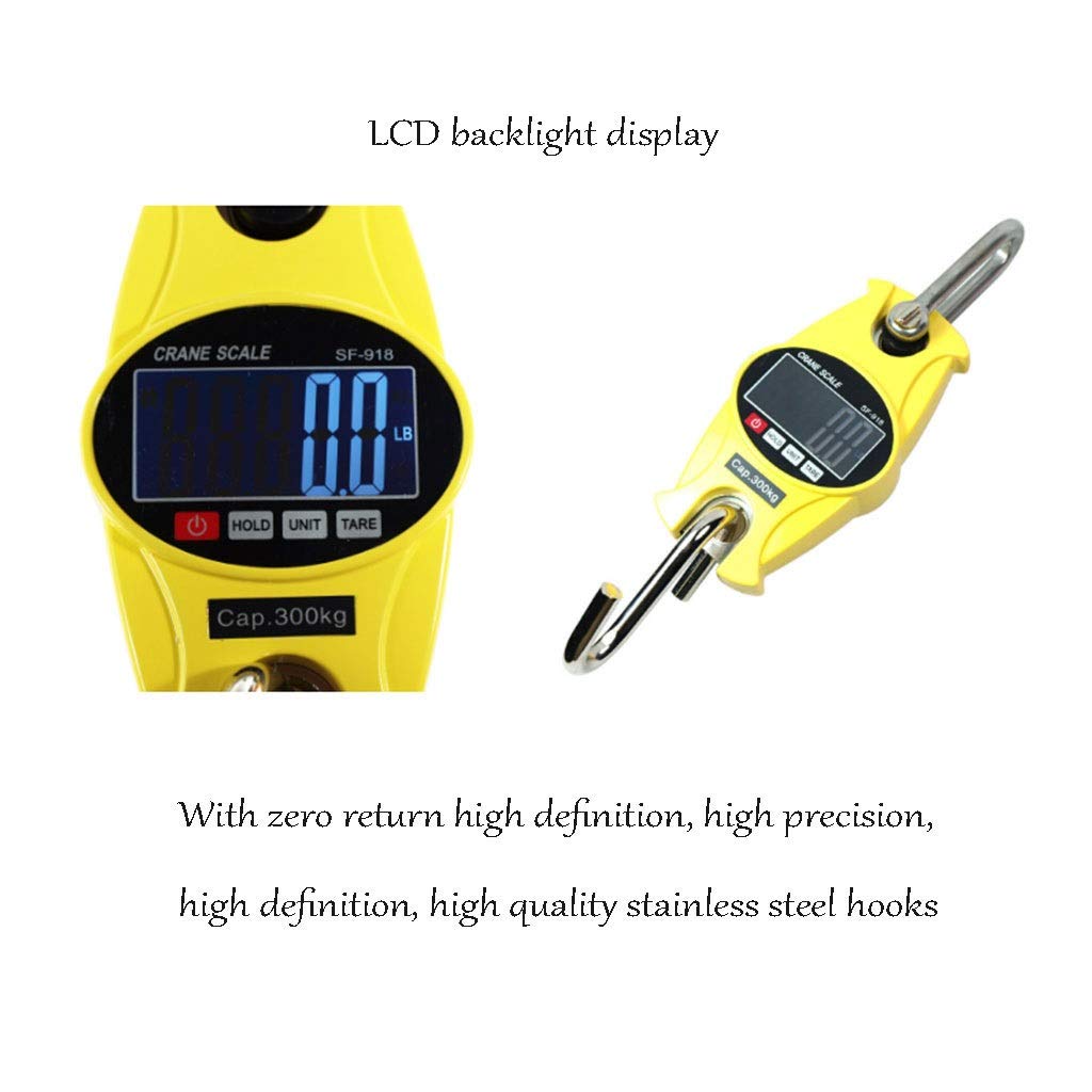 Báscula de suspensión, Báscula de grúa colgante con gancho digital, báscula industrial electrónica alta resistencia retroiluminación 300 kg y 660 lb, mini pantalla LCD