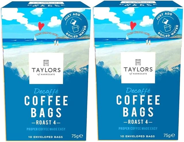 Taylors of Harrogate Fair Trade Roasted Ground Coffee Bags Pack 10's (Decaf, 2 Boxes (20 Bags))