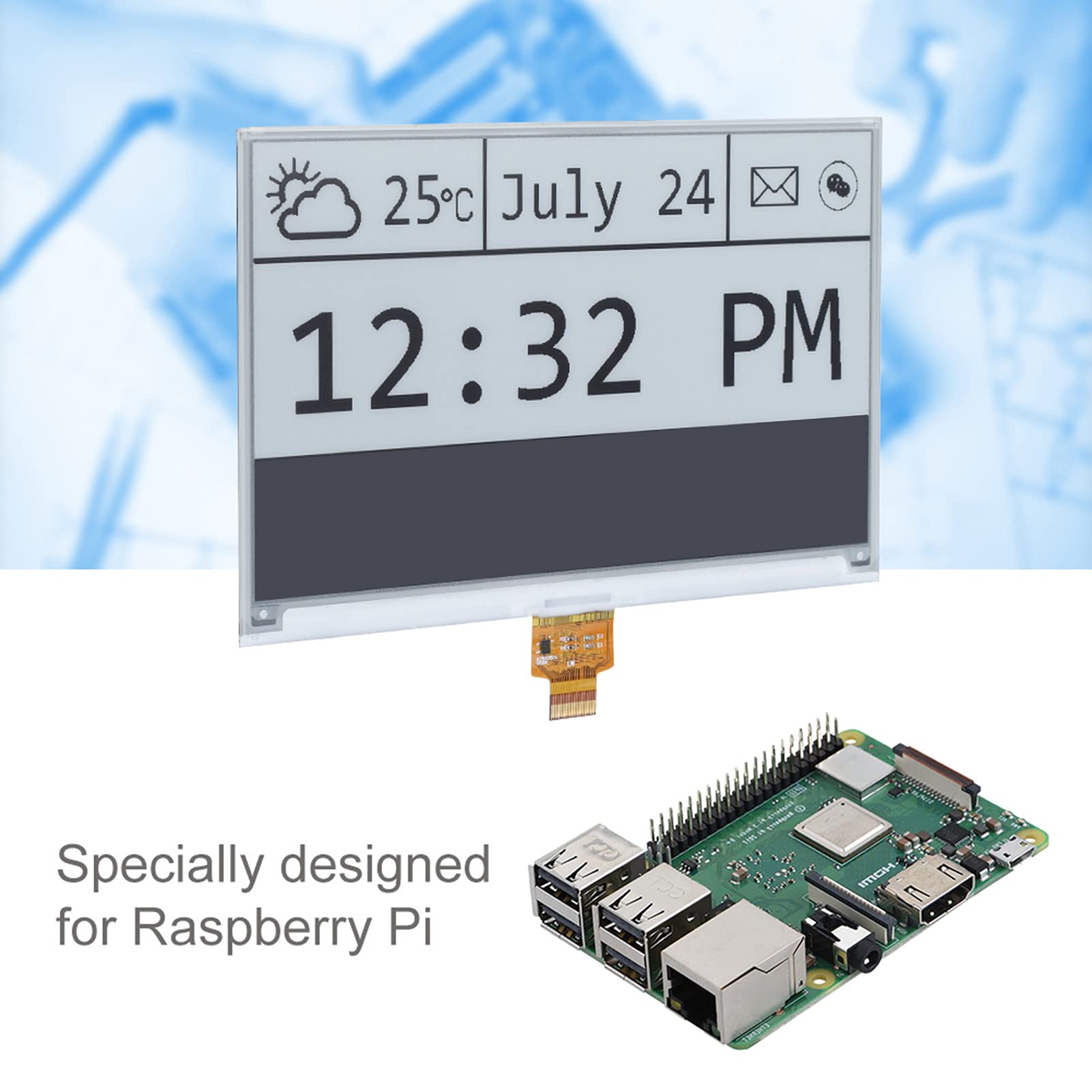 7.5-calowy Wyświetlacz E-Ink Hat Rozdzielczość 640x384 Szerokokątna (> 170 °) Płyta Modułu ze śrubami Zestaw dla 2B/3B/3B +/Zero/Zero W Interfejs SPI, 3.3V