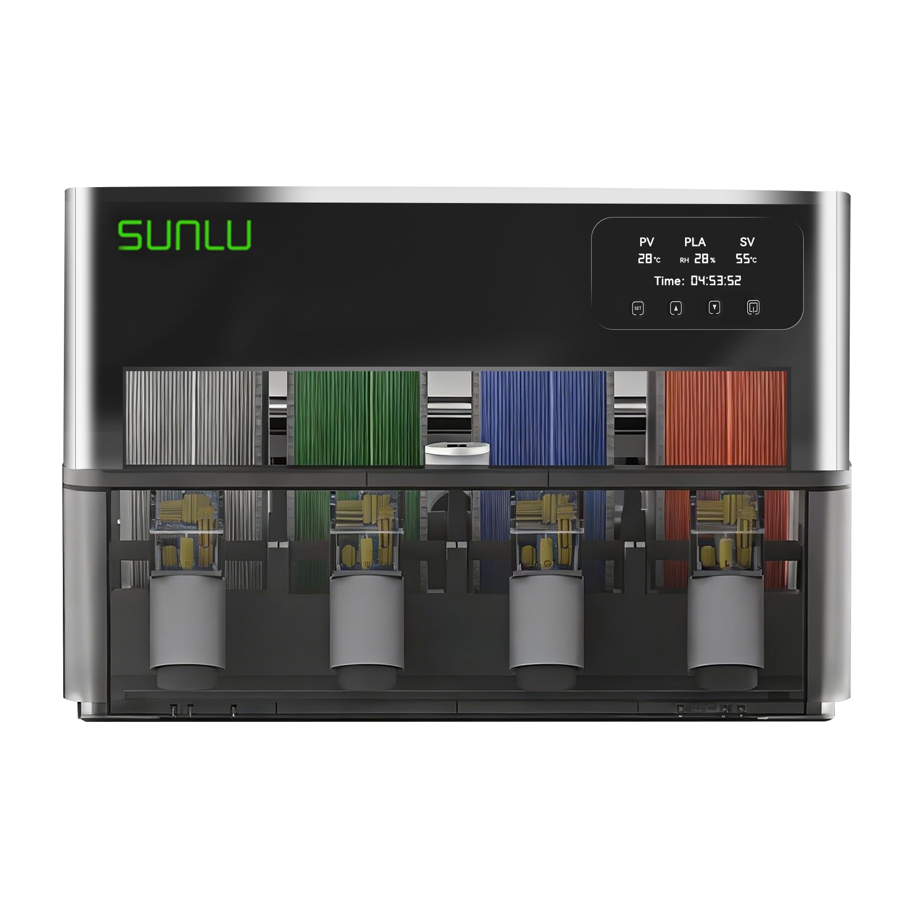SUNLU AMS Trockner mit Heizer für Bambu Lab AMS Gen 1 – 70°C Schnellaufheizung in 20 Min, simultanes Trocknen und Drucken, Dreifach-Schutzsystem, Kapazität für 4 Spulen, intelligente Entfeuchtung