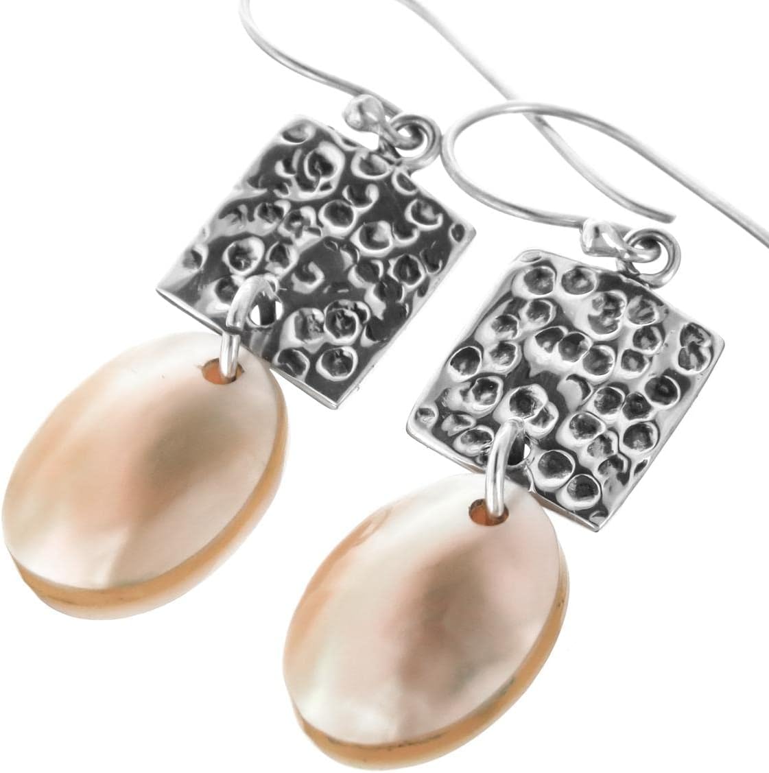 Yellow Abalone Shell Hammered 925 Sterling Silver Earrings, 1"