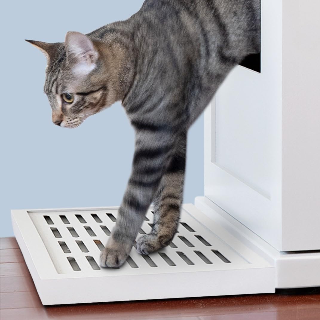 The Refined Feline Litter Catch for The Refined Litter Box Enclosure Cabinet in White, Solid Wood with Slots to Catch Stray Litter As Cats Exit The Litter Box, Trap Door for Easy Emptying